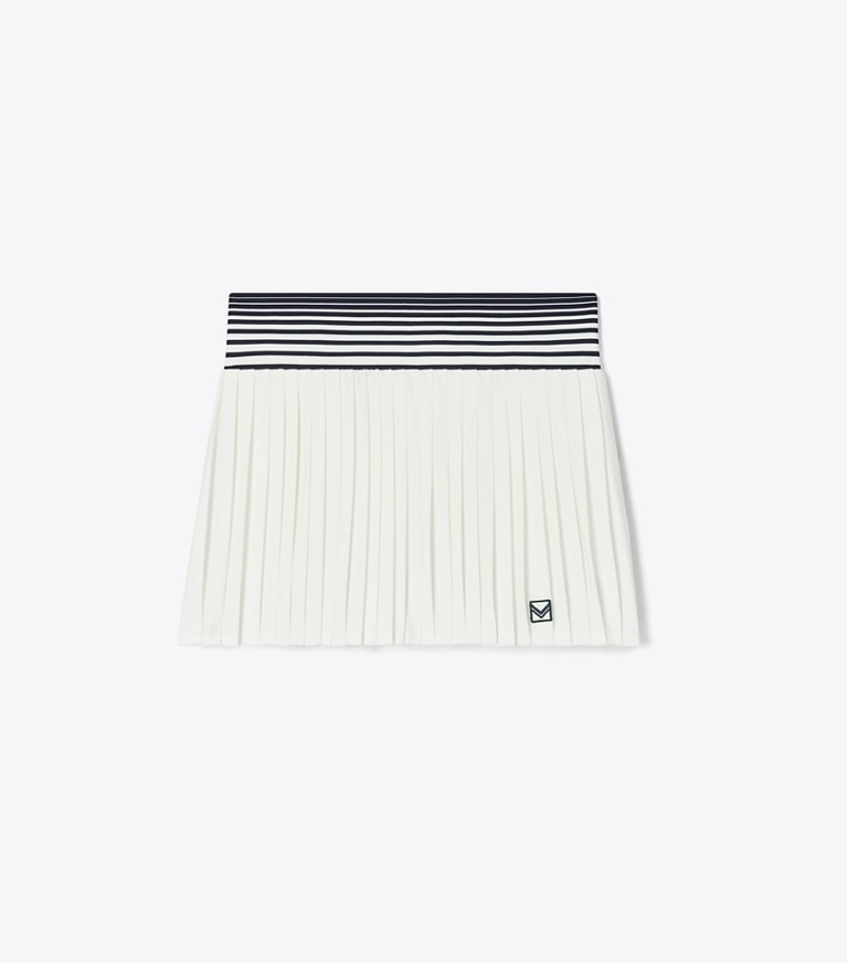 Tory Sport designer bas Jupe de tennis en jersey performance dans Snow White / Tory Navy de face