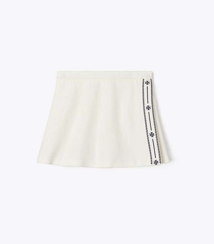 Tory Burch designer bas Jupe de tennis en maille sergé in Snow White / Tory Navy front