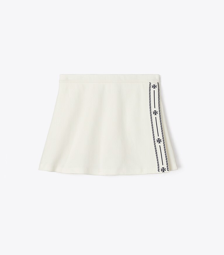 Tory Burch designer bas Jupe de tennis en maille sergé in Snow White / Tory Navy front