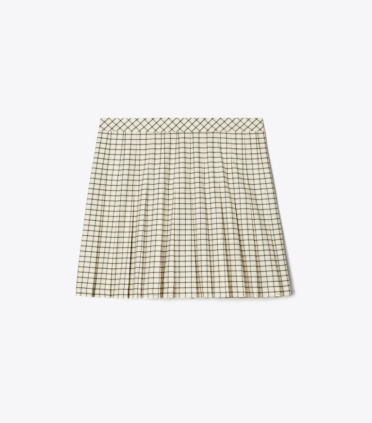 Tory Sport designer bas Jupe de tennis plissée imprimée in Sesame Petite Plaid front