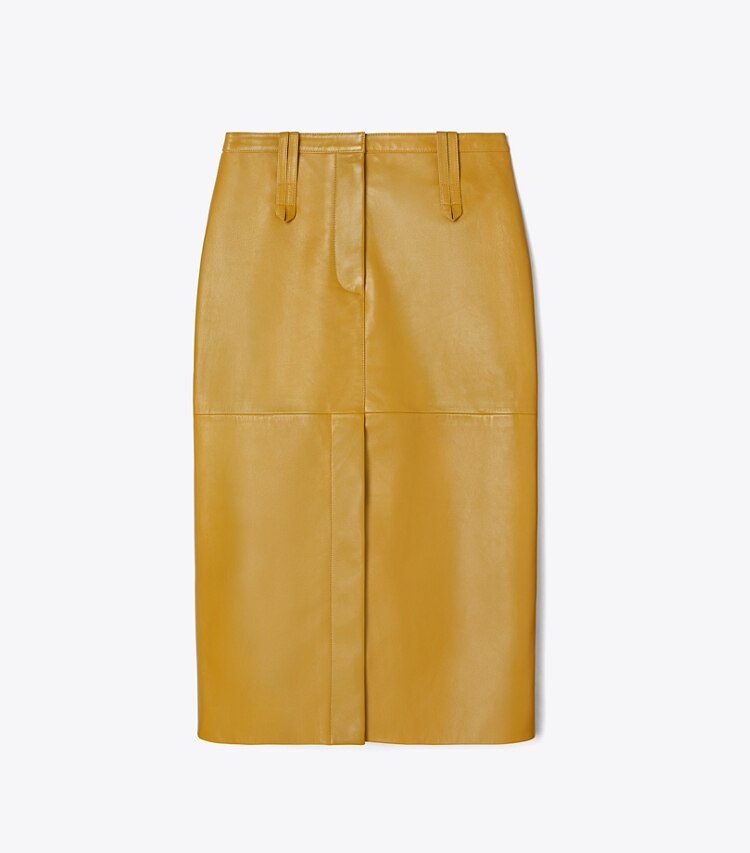Tory Burch designer bas Jupe en cuir dans Sienna Gold de face