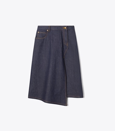 Tory Burch designer bas Jupe en denim de coton in Raw/Unwashed front