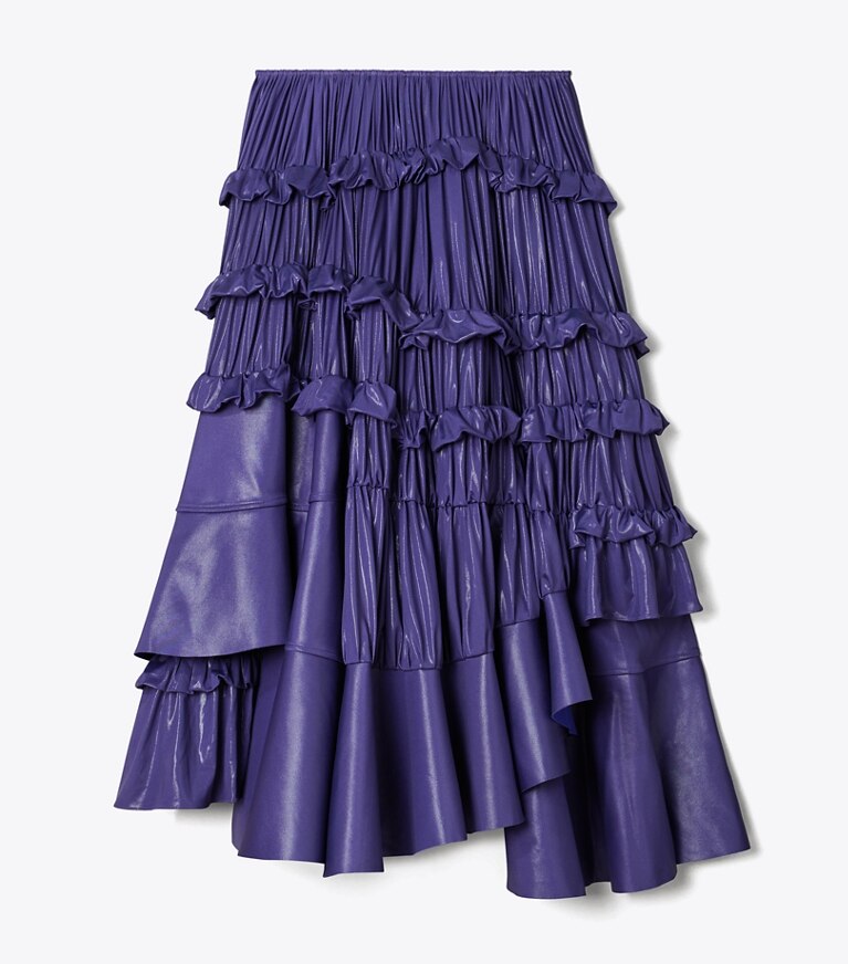 Tory Burch designer bas Jupe en jersey lisse à volants in Ballpoint Blue front