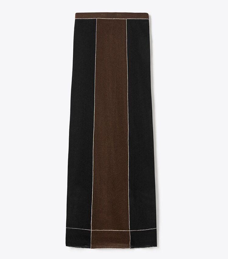 Tory Burch designer bas Jupe en laine à blocs de couleur dans Black / Chocolate de face