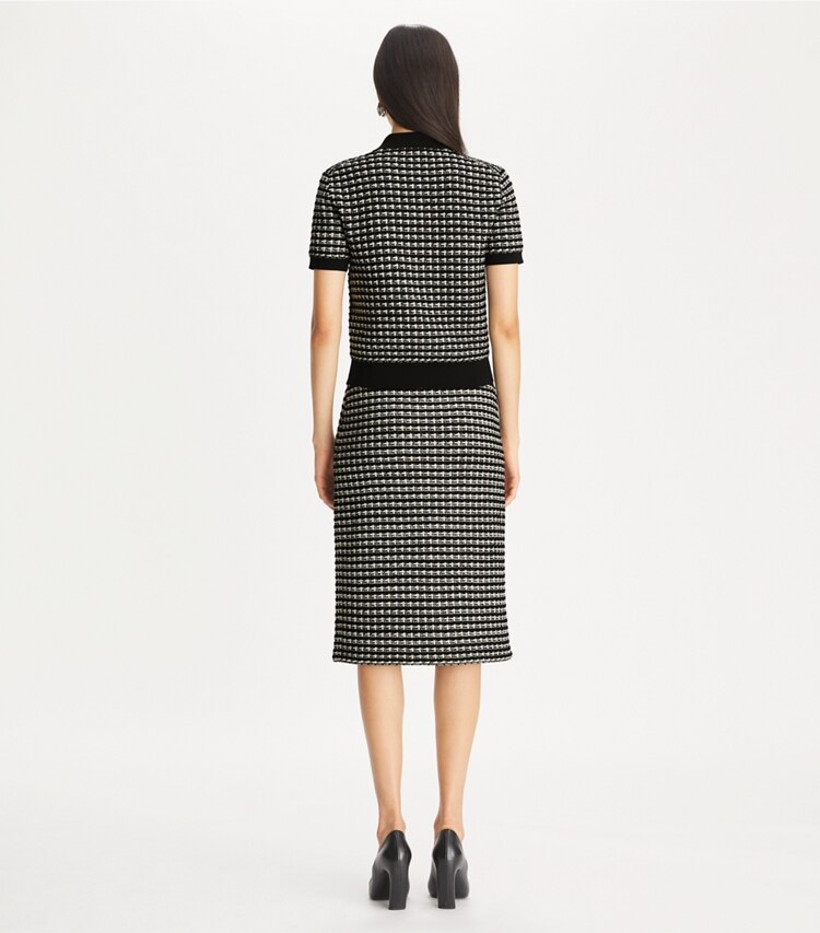 Tory Burch designer bas Jupe en maille jacquard in Black / Green on model back