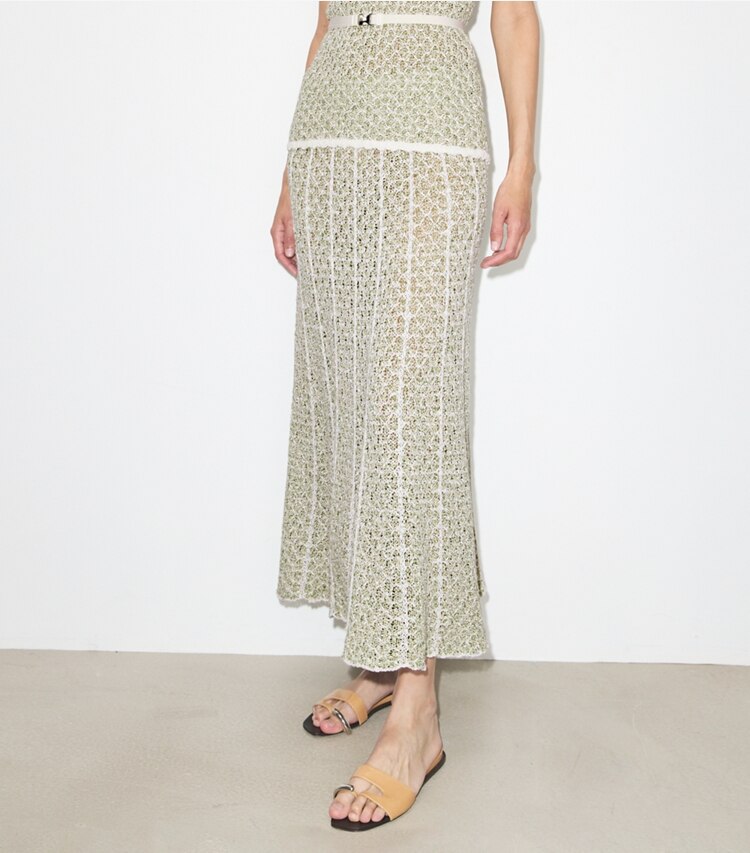 Tory Burch designer bas Jupe en maille plissée dans Green / White détail sur modèle