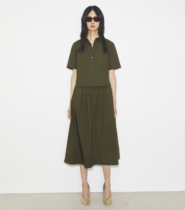 Tory Burch designer bas Jupe en popeline in Olive Pesto front