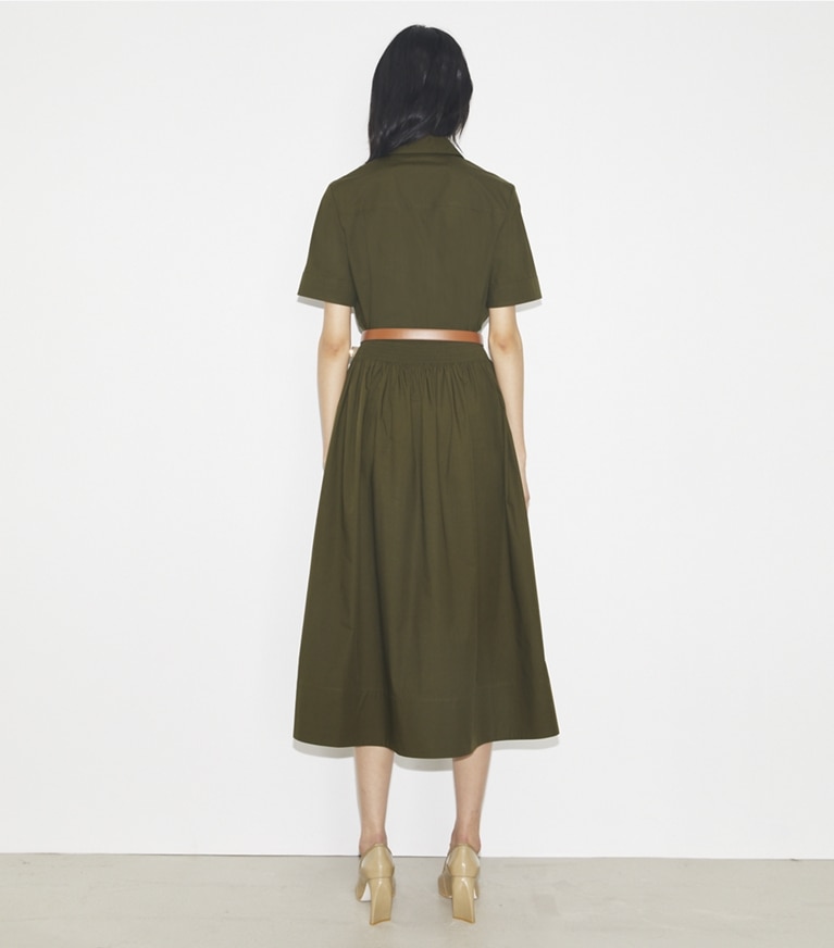 Tory Burch designer bas Jupe en popeline in Olive Pesto front