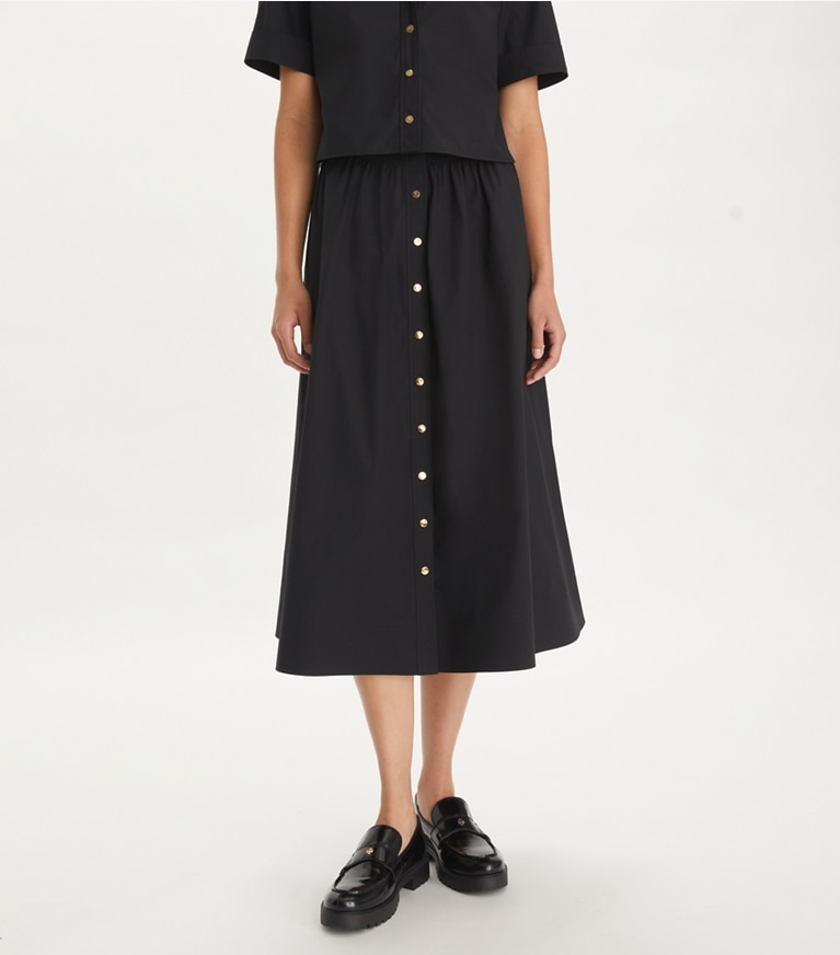 Tory Burch designer bas Jupe en popeline dans Black détail sur modèle