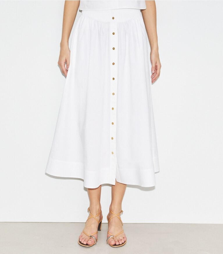 Tory Burch designer bas Jupe en popeline in White front