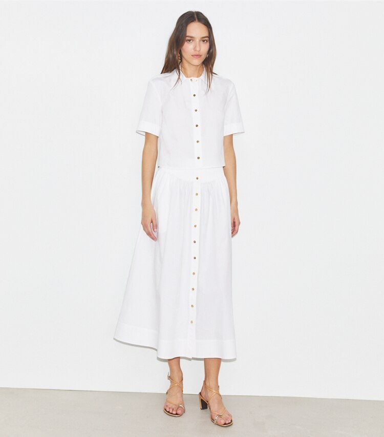 Tory Burch designer bas Jupe en popeline in White sur mannequin, devant