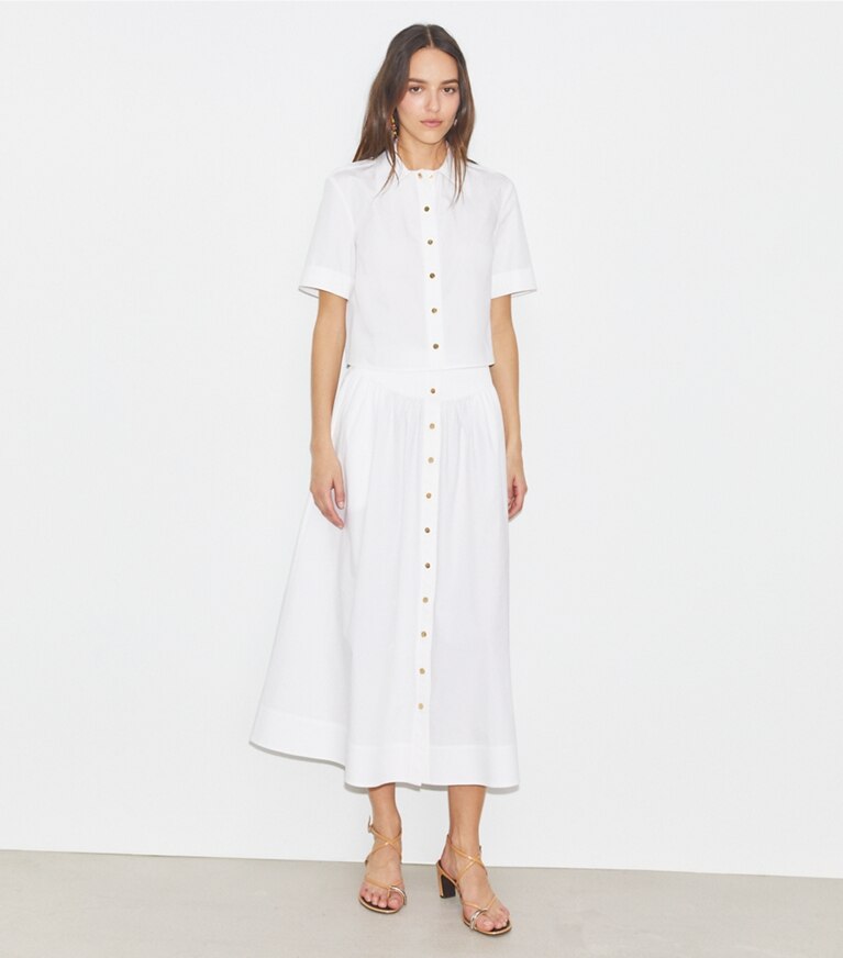 Tory Burch designer bas Jupe en popeline in White front