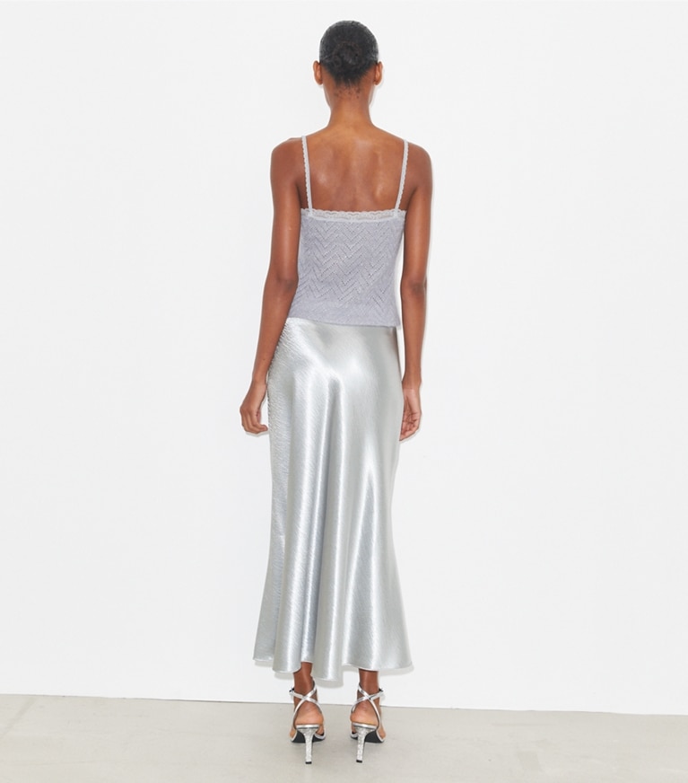 Tory Burch designer bas Jupe en satin in Quartz Gray front
