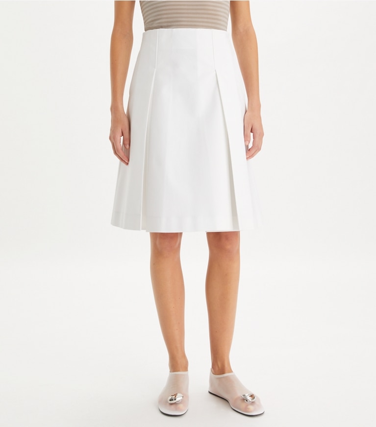 Tory Burch designer bas Jupe en sergé plissée dans White détail sur modèle