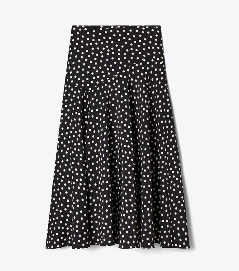 Tory Burch designer bas Jupe en soie imprimée dans Black Dot de face
