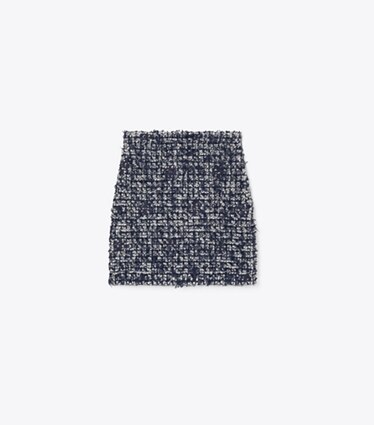 Tory Burch designer bas Jupe en tweed Kendra in Navy / Ivory front