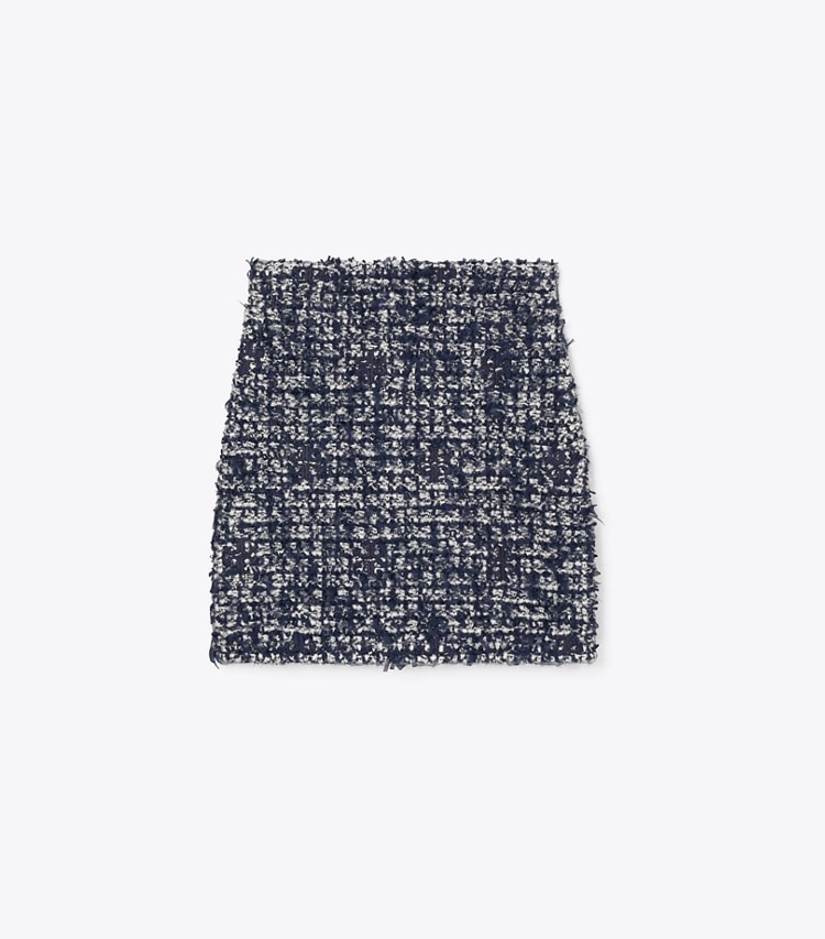 Tory Burch designer bas Jupe en tweed Kendra in Navy / Ivory front