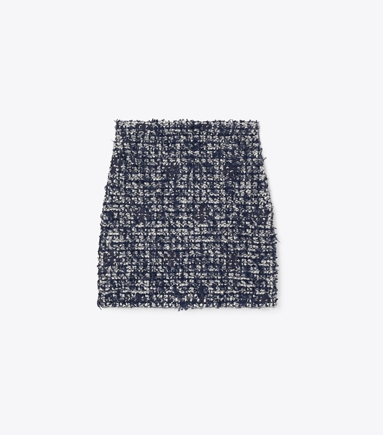 Tory Burch designer bas Jupe en tweed Kendra in Navy / Ivory front