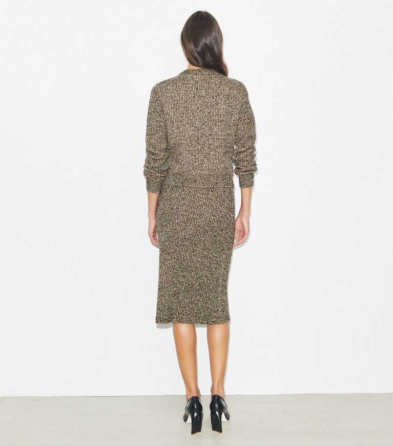 Tory Burch designer bas Jupe en tweed in Black White Multi / Oatmeal Melange front