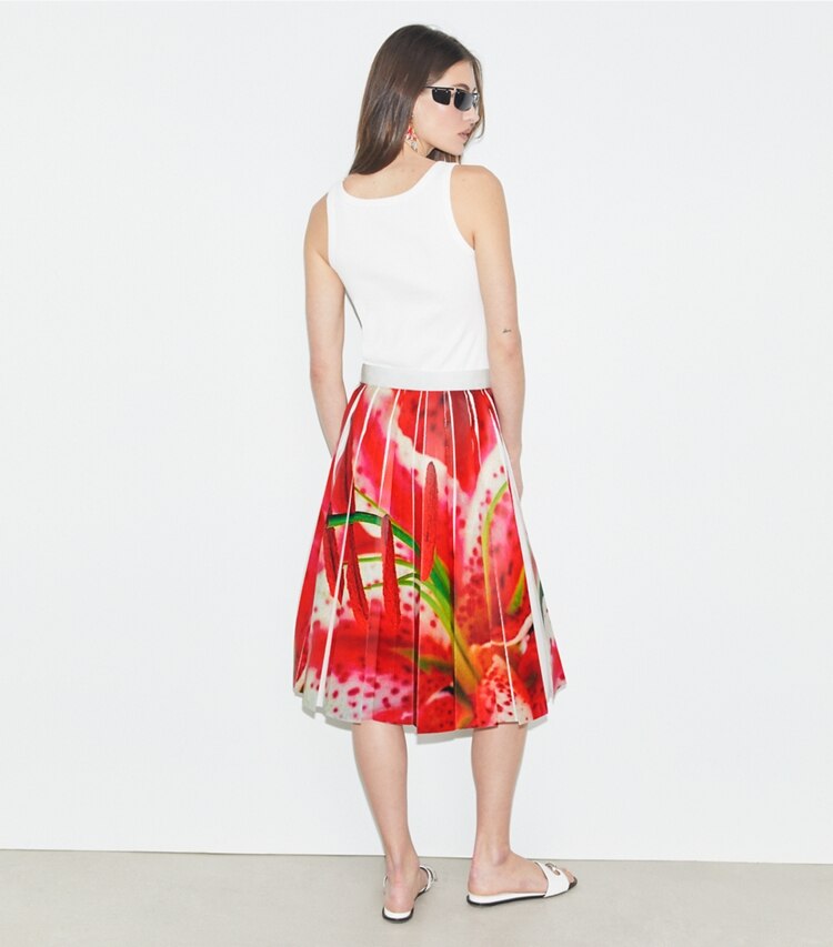 Tory Burch designer bas Jupe imprimée en sergé in Pink Lily on model back