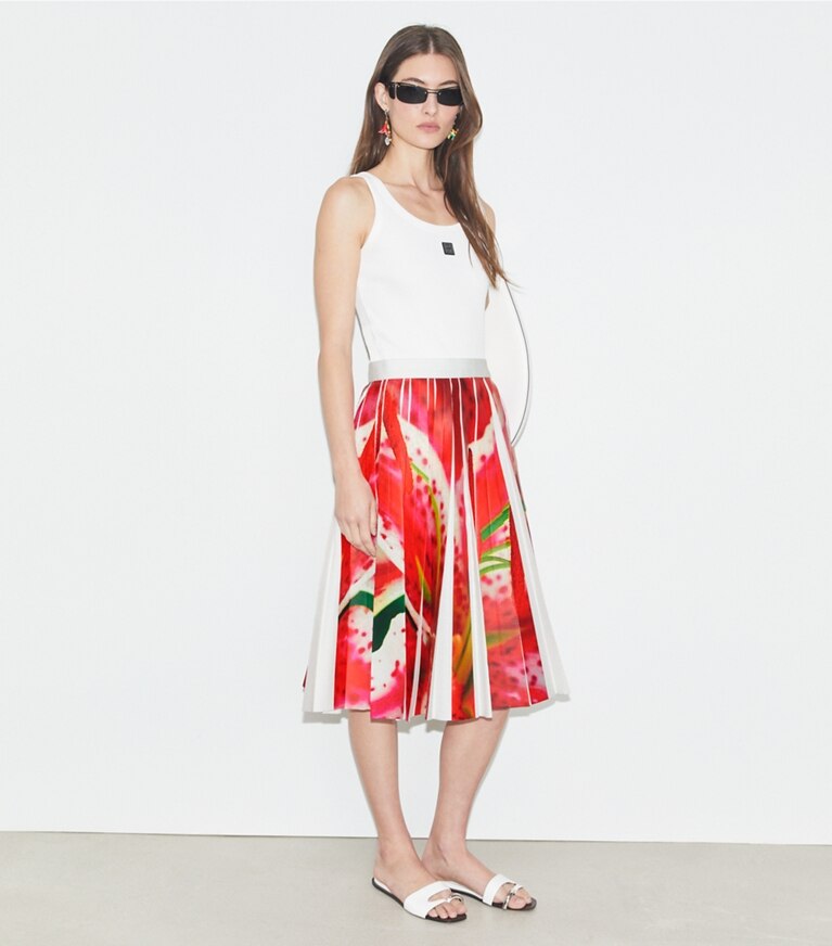 Tory Burch designer bas Jupe imprimée en sergé in Pink Lily front