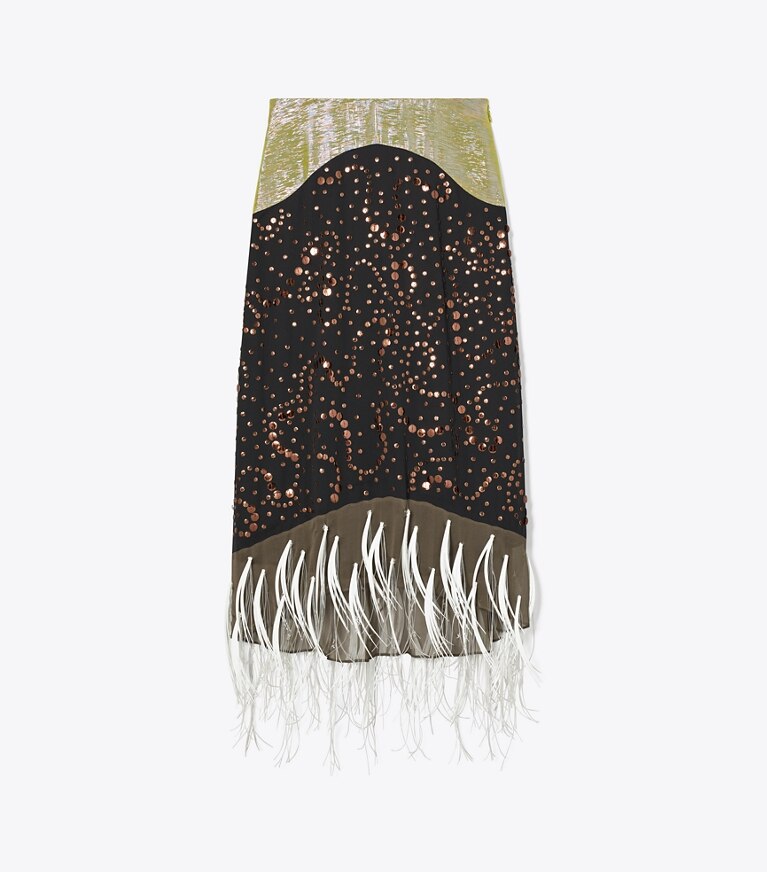 Tory Burch designer bas Jupe longue à ornements in Pink Chartreuse front