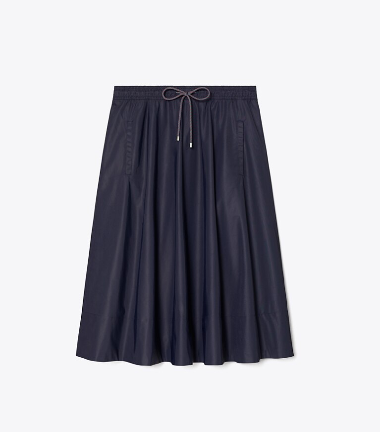 Tory Burch designer bas Jupe midi en nylon à cordon de serrage dans Medium Navy de face