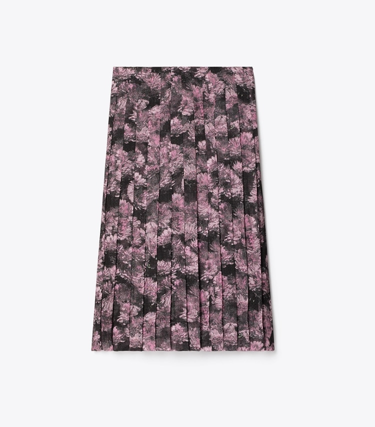Tory Burch designer bas Jupe plissée en soie imprimée in Pink Pixel Floral front