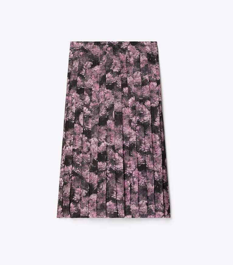 Tory Burch designer bas Jupe plissée en soie imprimée in Pink Pixel Floral front