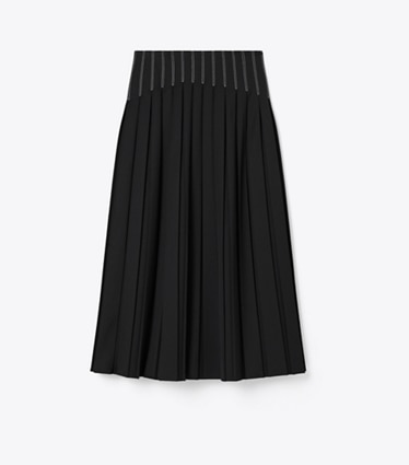 Tory Burch designer bas Jupe plissée en twill de laine dans Black de face