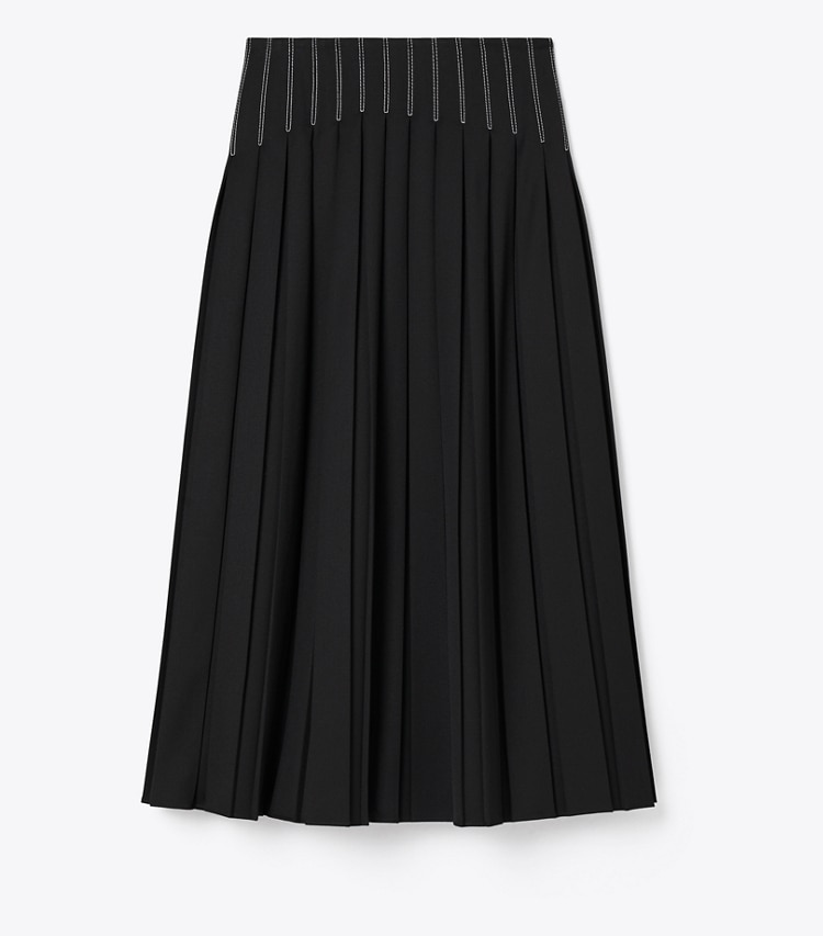 Tory Burch designer bas Jupe plissée en twill de laine dans Black de face