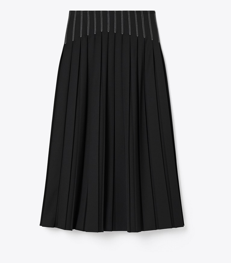 Tory Burch designer bas Jupe plissée en twill de laine dans Black de face