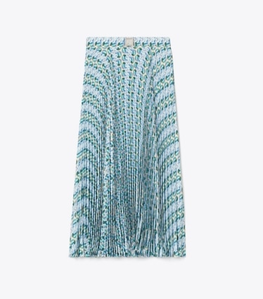 Tory Burch designer bas Jupe plissée en viscose in Blue Glass Swan Allover front
