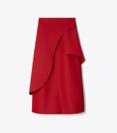 Tory Burch designer bas Jupe portefeuille en crêpe in Royal Red front