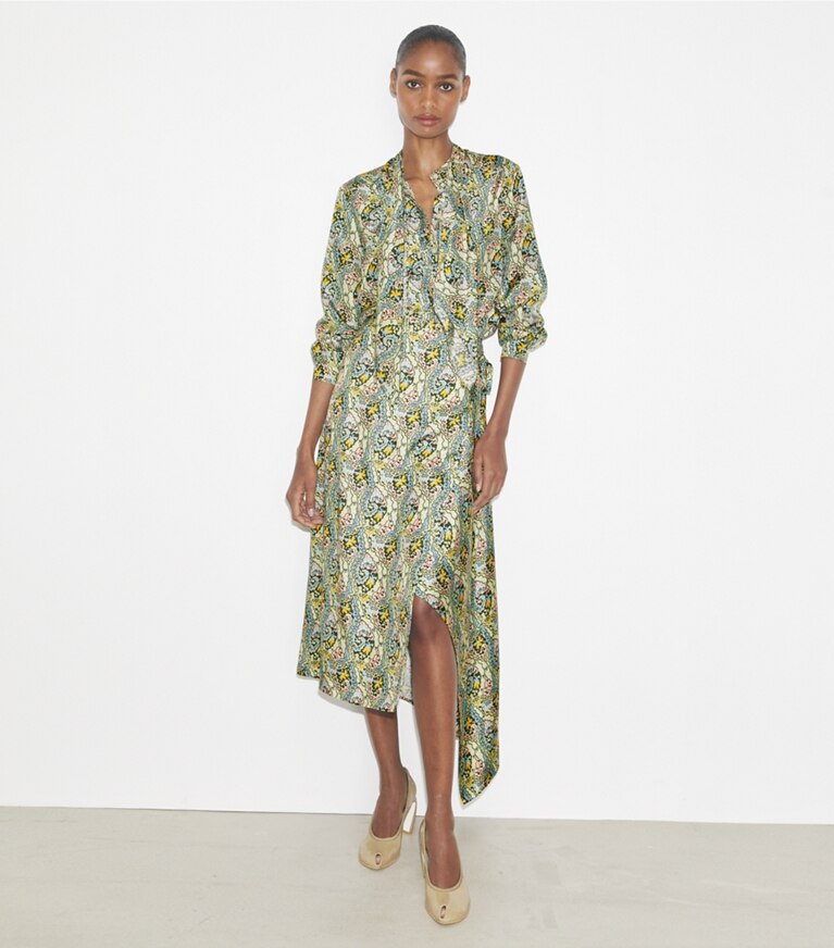 Tory Burch designer bas Jupe portefeuille en soie in Blue Dream Paisley front