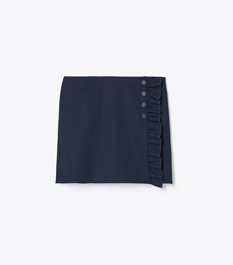 Tory Sport designer bas Jupe-short à volants en sergé technique in Tory Navy front