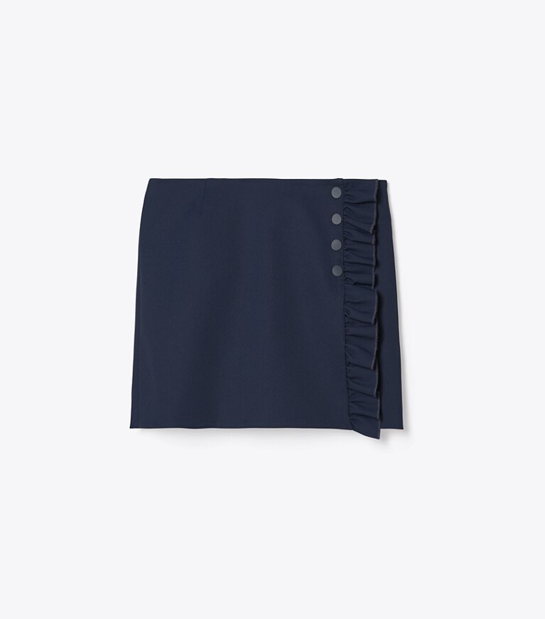 Tory Sport designer bas Jupe-short à volants en sergé technique in Tory Navy front