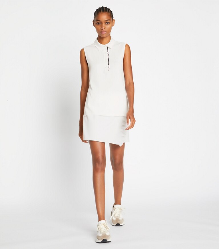 Tory Sport designer bas Jupe-short à volants en sergé technique in Snow White front