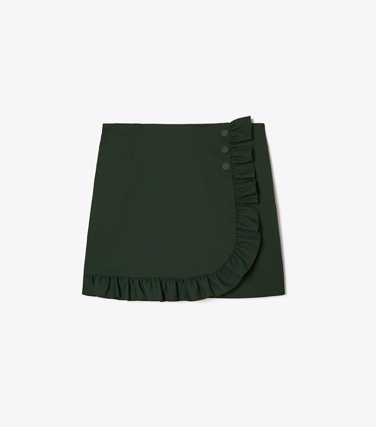 Tory Sport designer bas Jupe-short à volants en twill technique dans Conifer de face