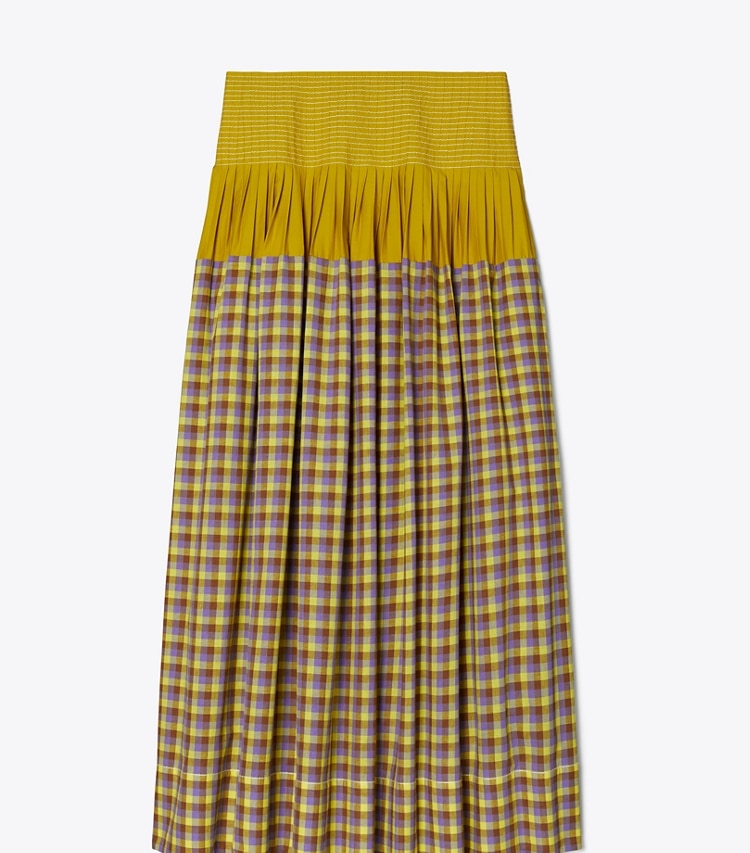 Tory Burch designer bas Jupe Veronica color-block à carreaux dans Lemon Lime de face