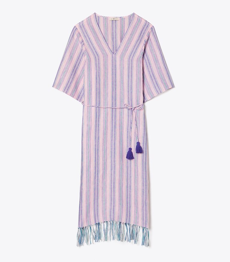 Tory Burch designer strandmode Kaftan in Midilänge in PURPLE STRIPE front