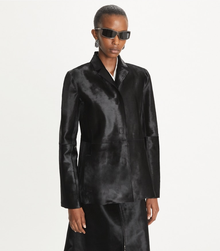 Tory Burch designer jacken Kalbshaarjacke in Black front