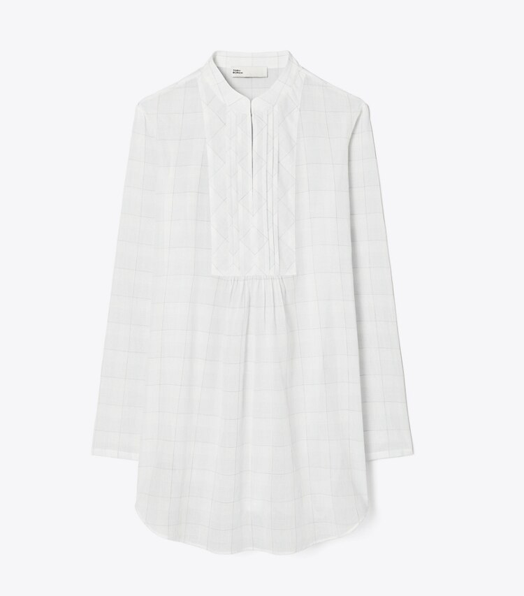 Tory Burch designer strandmode Karierte Strandbluse aus Baumwolle in BLUE PLAID front