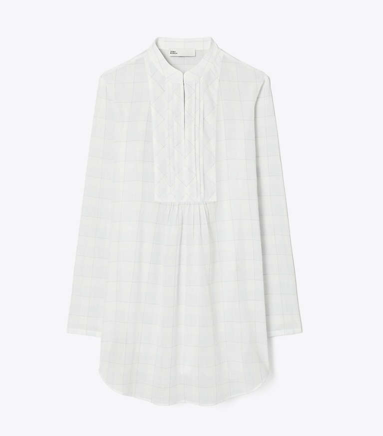 Tory Burch designer strandmode Karierte Strandbluse aus Baumwolle in BLUE PLAID front