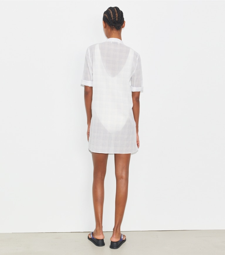 Tory Burch designer strandmode Karierte Strandbluse aus Baumwolle in BLUE PLAID front