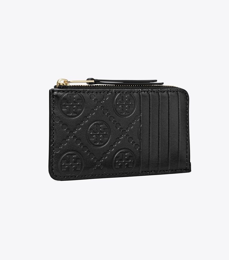 Tory Burch designer kartenetuis Kartenetui aus Leder mit T-Monogramm und Reißverschluss in Black angle