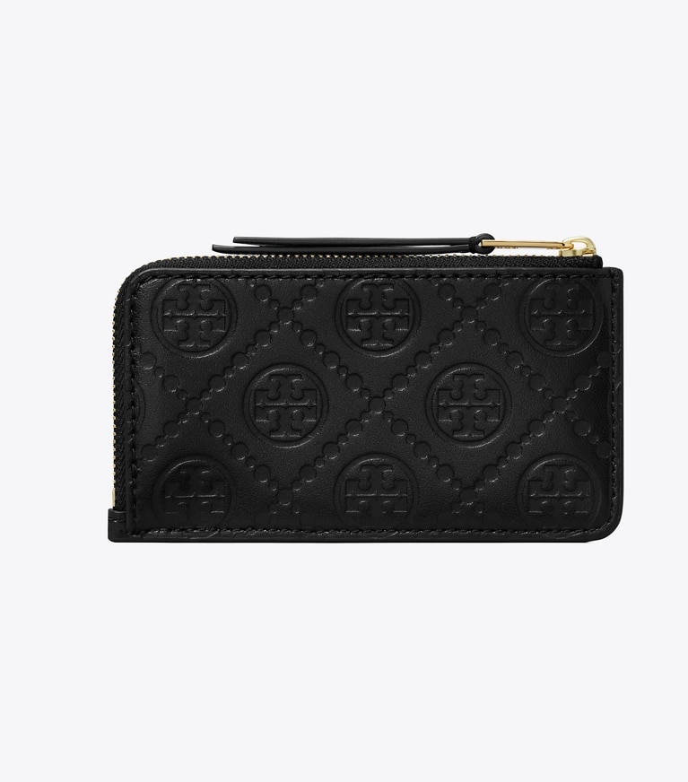 Tory Burch designer kartenetuis Kartenetui aus Leder mit T-Monogramm und Reißverschluss in Black angle