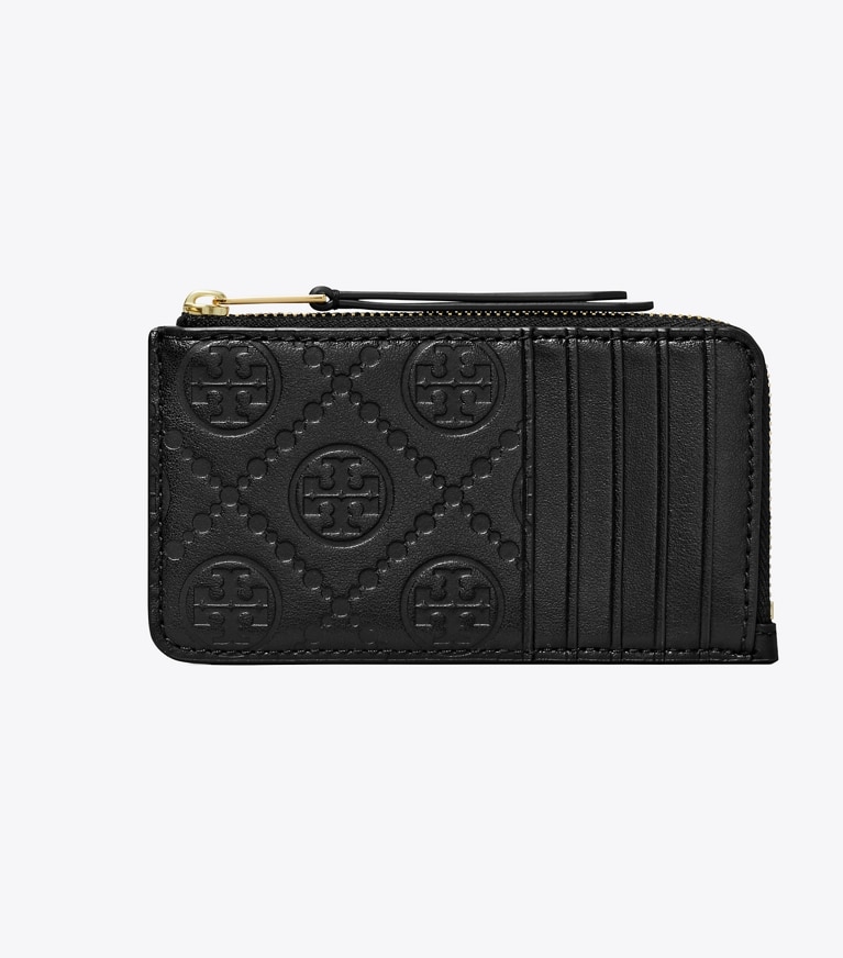 Tory Burch designer kartenetuis Kartenetui aus Leder mit T-Monogramm und Reißverschluss in Black angle