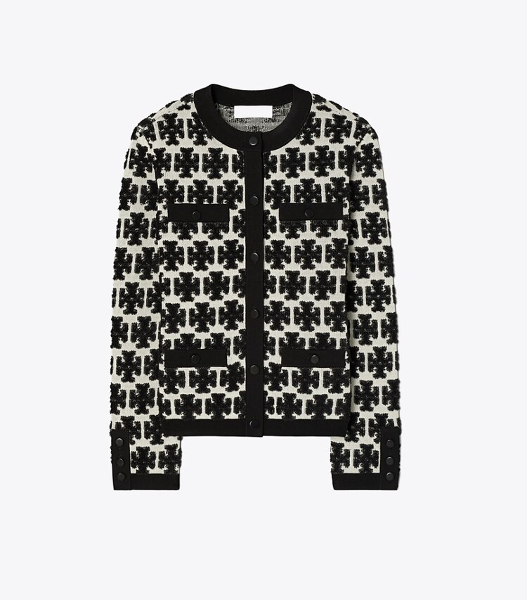 Tory Burch designer セーター ケンドラ ブークレカーディガン in BLACK / FRENCH CREAM front
