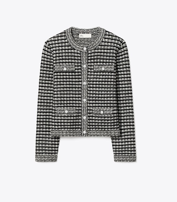 Tory Burch designer strickware Kendra Cardigan aus Jacquard in Black / White front